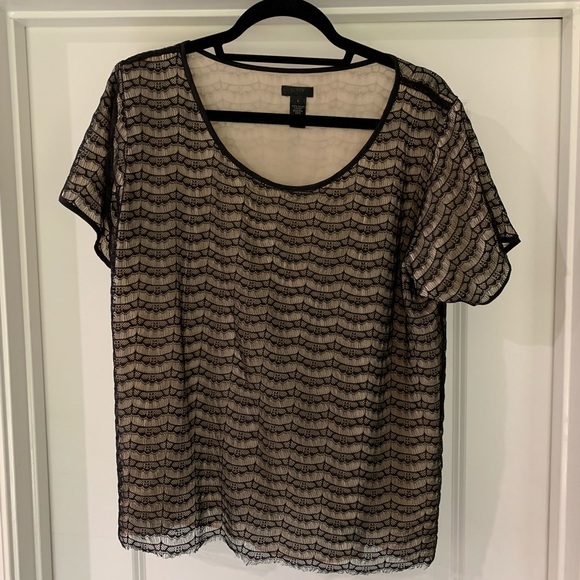 J. Crew Tops - J. Crew black and cream lacy short sleeved top J. Crew Tops - J. Crew black and cream lacy short sleeved top